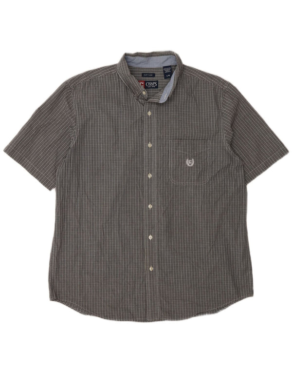 Chaps Camisa de manga corta para hombre de fácil cuidado, algodón a cuadros gris grande