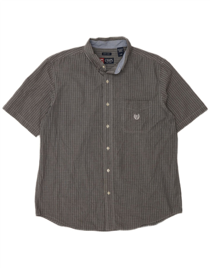 Chaps Camisa de manga corta para hombre de fácil cuidado, algodón a cuadros gris grande