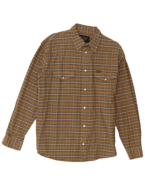 Wrangler Mens Flannel Shirt Large Khaki Check Cotton