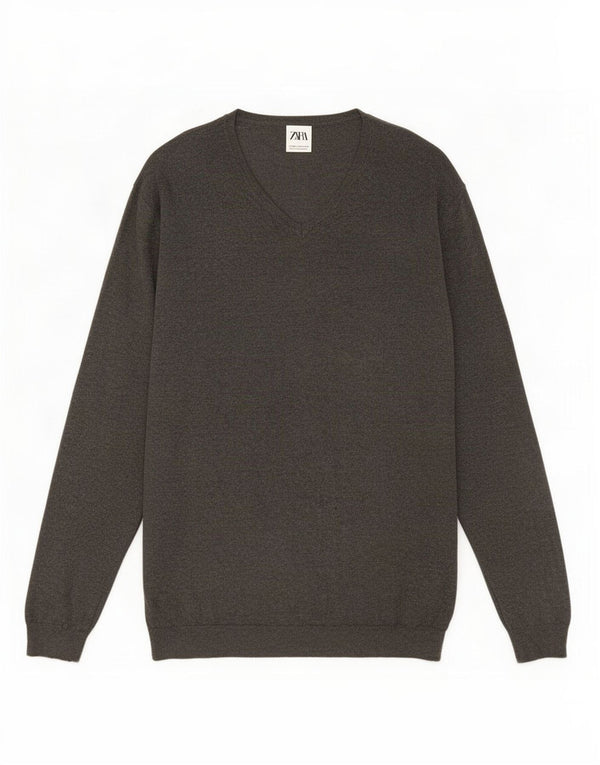 Zara Mens V-Neck Jumper Sweater 2XL Grey Viscose