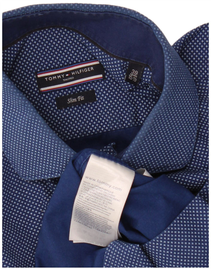 TOMMY HILFIGER Camisa con estampado abstracto para hombre Talla 15 1/2 39 Azul marino mediano