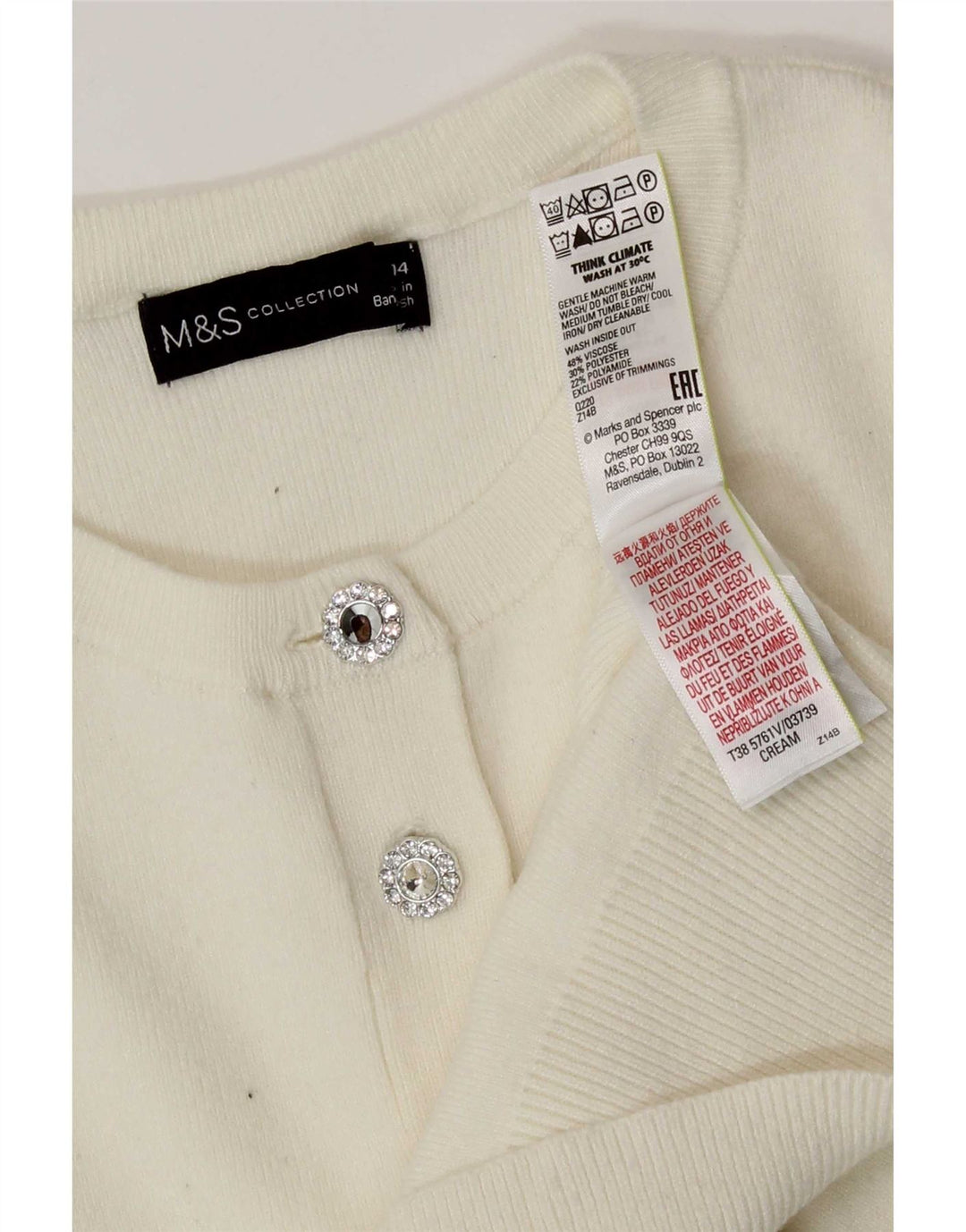 Marks & Spencer - Cárdigan corto para mujer, talla 40, talla mediana, viscosa blanca