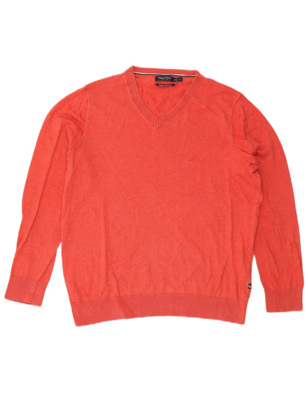 Nautica Jersey con Cuello en V para Hombre de algodón Rojo Mediano