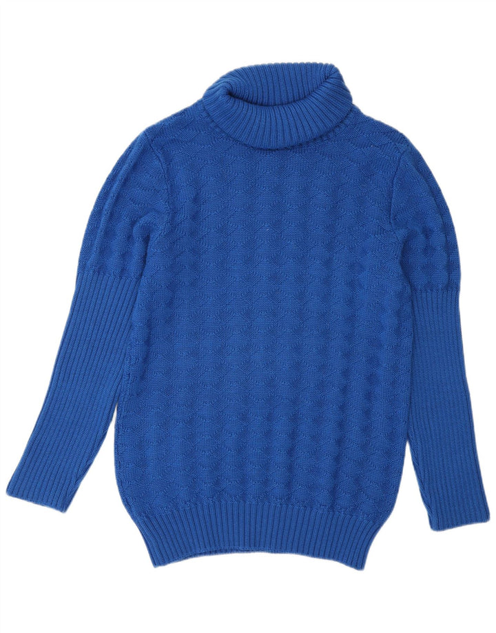 Vintage mujer rollo cuello jersey suéter Reino Unido 14 lana azul medio