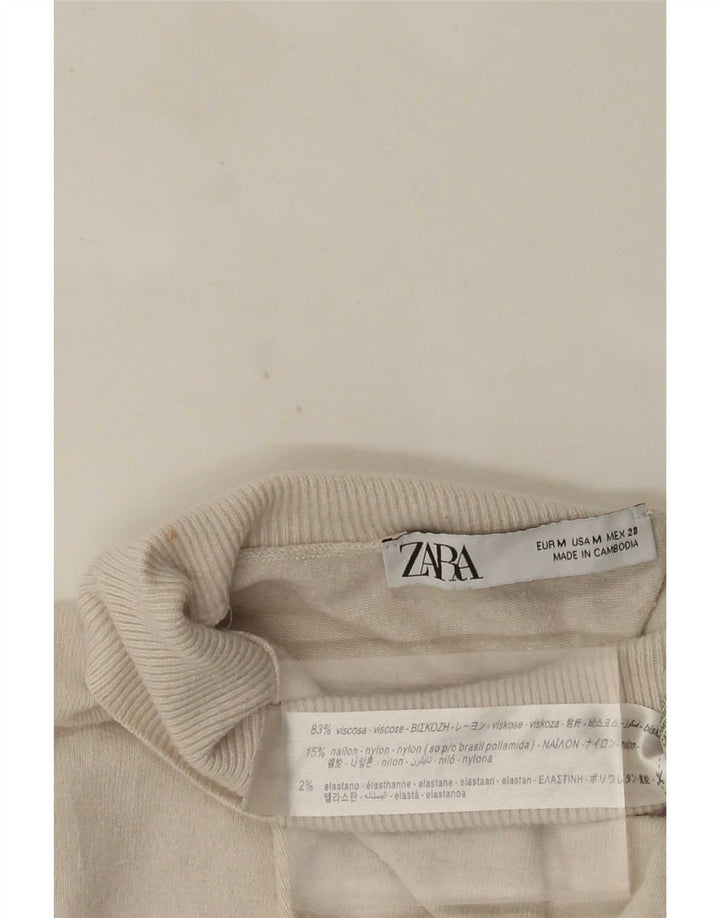 Zara - Jersey con cuello vuelto para mujer, talla 40, viscosa blanca mediana