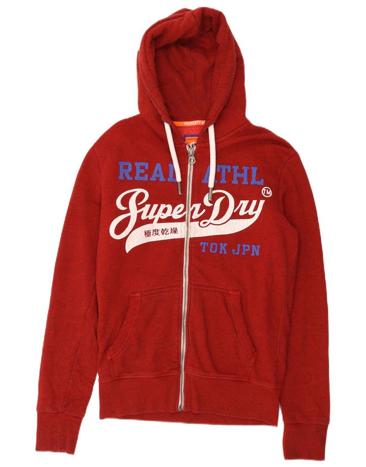 Superdry Sudadera con capucha y cremallera gráfica para hombre de algodón moteado rojo pequeño