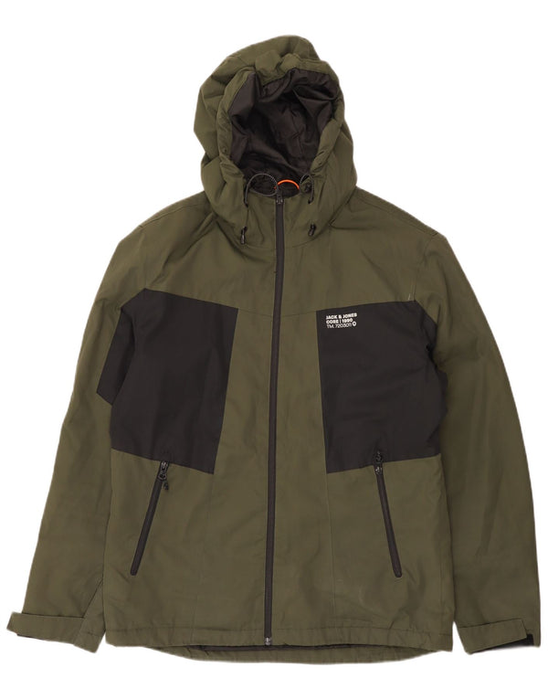 Jack & Jones Chaqueta cortavientos con capucha para hombre UK 40 Large Khaki Colourblock