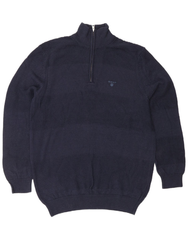 GANT Mens Zip Neck Jumper Sweater Large Navy Blue Cotton