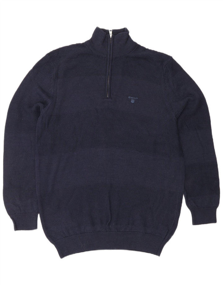 GANT Jersey con cuello y cremallera para hombre, talla grande, algodón azul marino