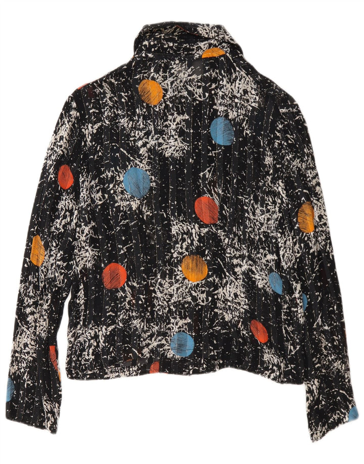 Vintage mujer camisa blusa Reino Unido 14 medio negro geométrico