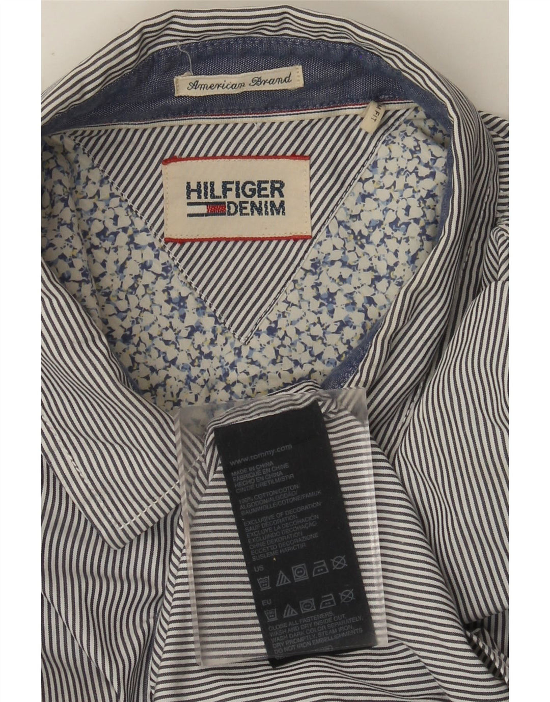 Tommy Hilfiger Camisa Slim Fit De Algodón A Rayas Gris Medio Hombre