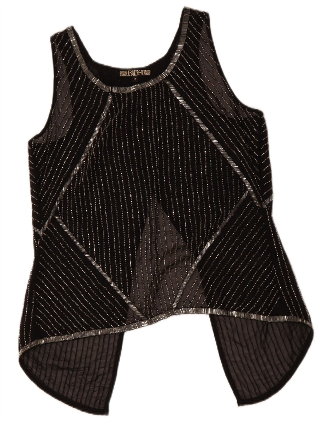 BIBA Top transparente sin mangas para mujer UK 10 Small Poliéster a rayas negras