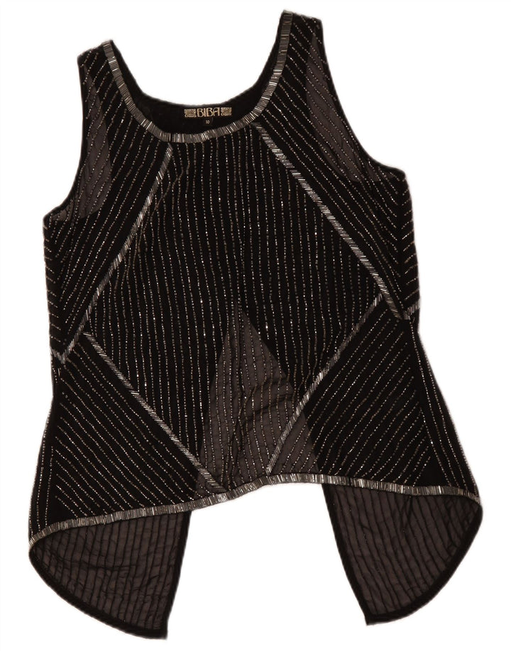 BIBA Top transparente sin mangas para mujer UK 10 Small Poliéster a rayas negras
