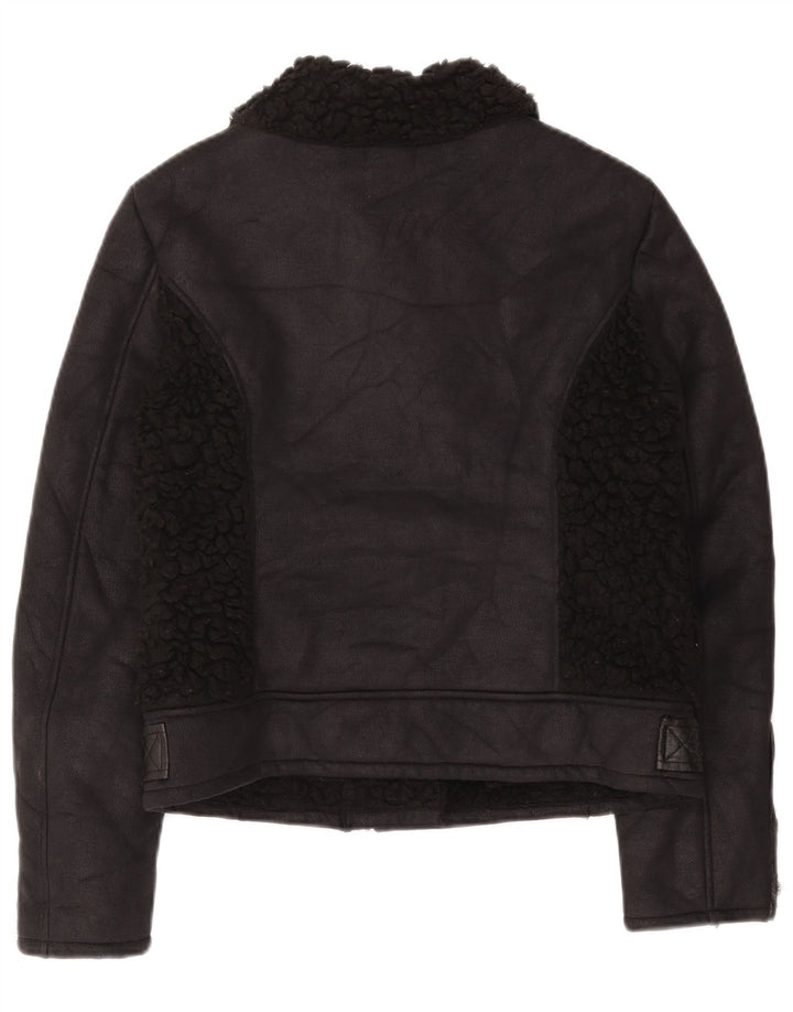 Topshop Chaqueta motera Sherpa para mujer UK 12 Mediana Poliéster negro