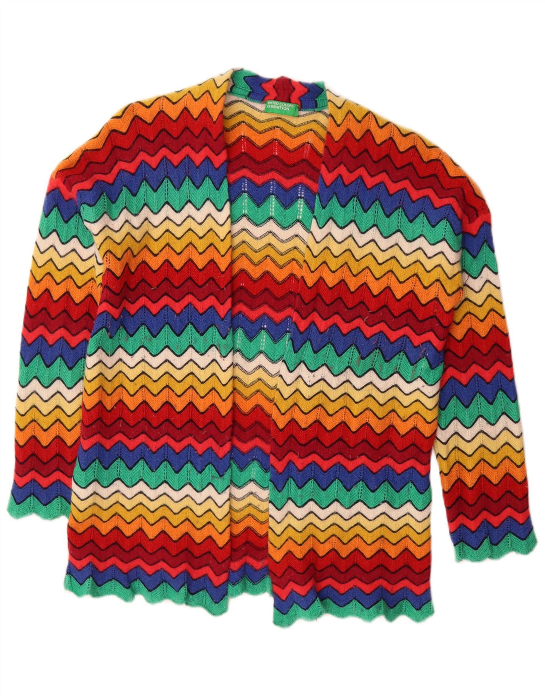 Benetton Cárdigan Abierto para Mujer UK 46 Large Multicolor Chevron