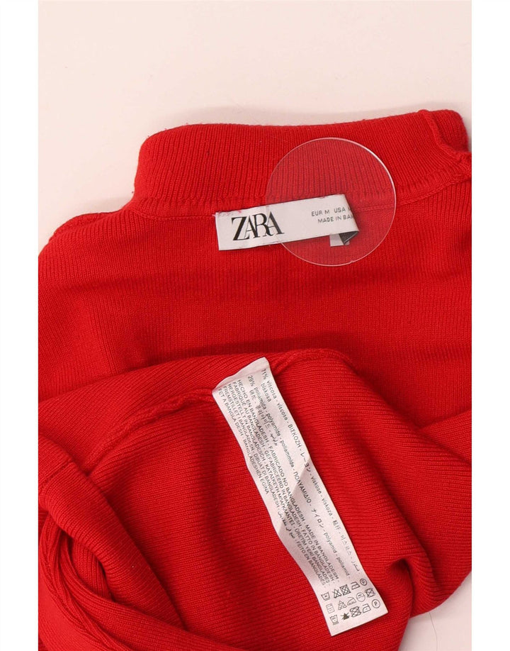 Zara Mujer Crop Roll Neck Top Manga Larga UK 42 Medium Red Viscosa