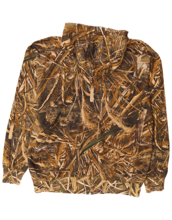 VINTAGE Suéter con capucha y cremallera para hombre 2XL Poliéster de camuflaje marrón