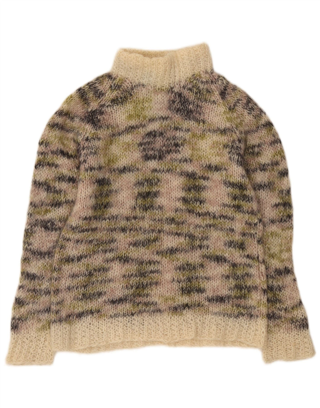 Vintage mujer cuello tortuga jersey suéter Reino Unido 12 medio beige moteado