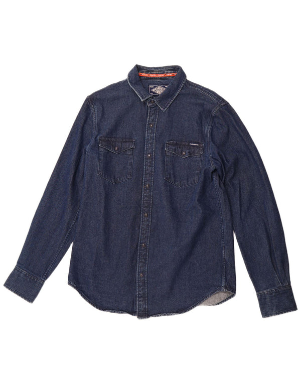 SUPERDRY Camisa vaquera para hombre de algodón azul marino grande