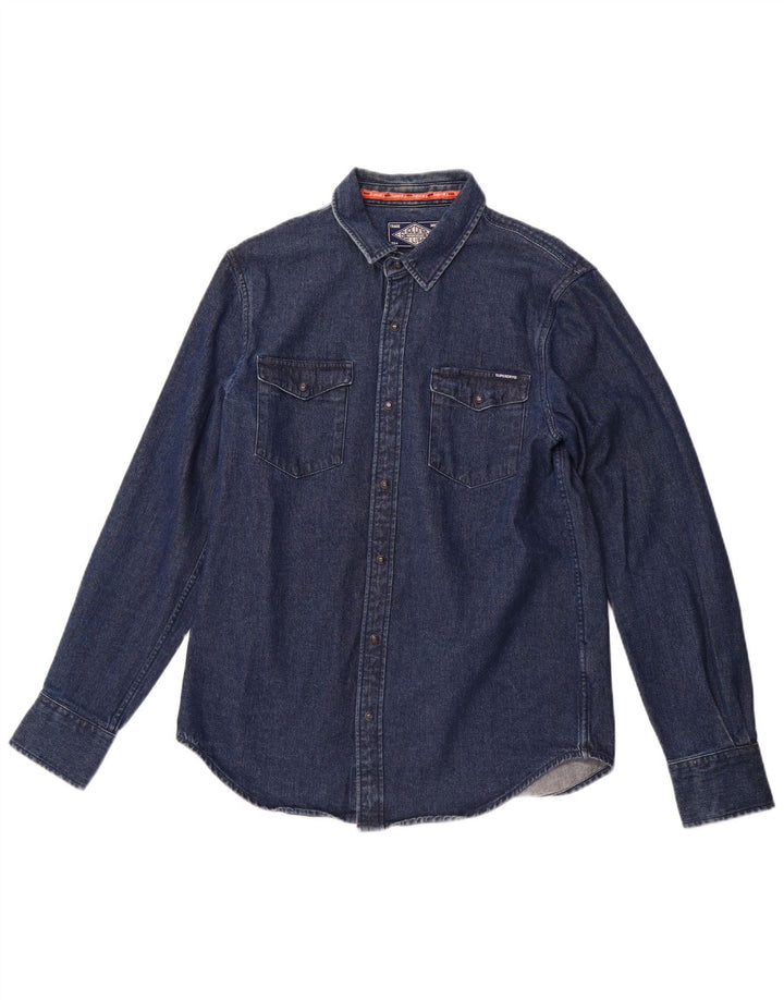SUPERDRY Camisa vaquera para hombre de algodón azul marino grande