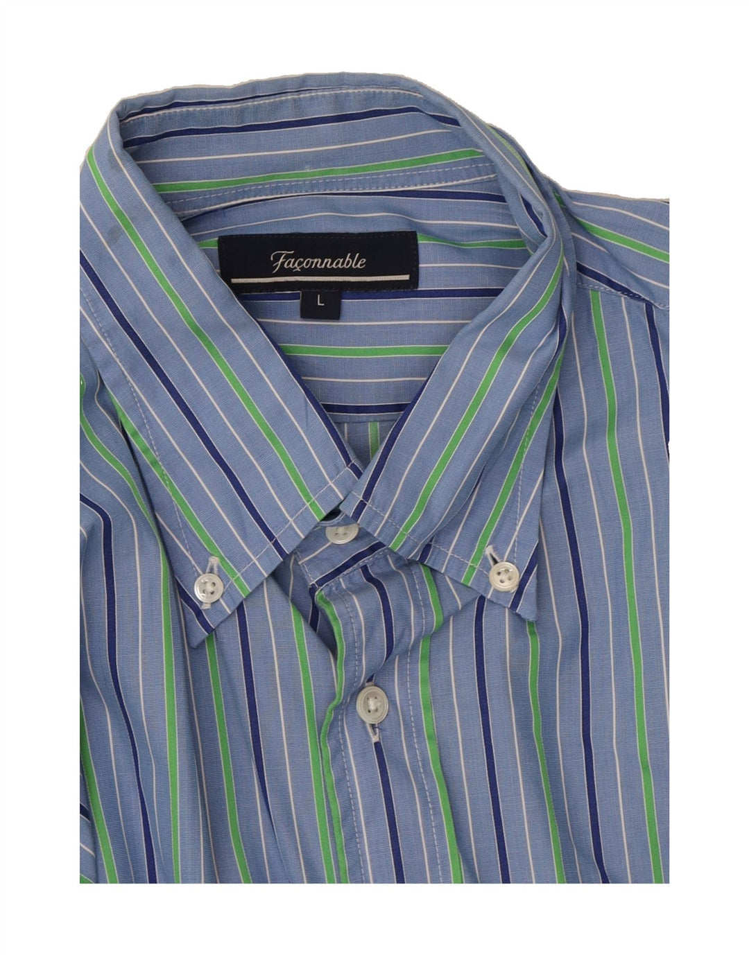 FACONNABLE Mens Shirt Large Blue Pinstripe Cotton Vintage Faconnable and Second-Hand Faconnable from Messina Hembry 