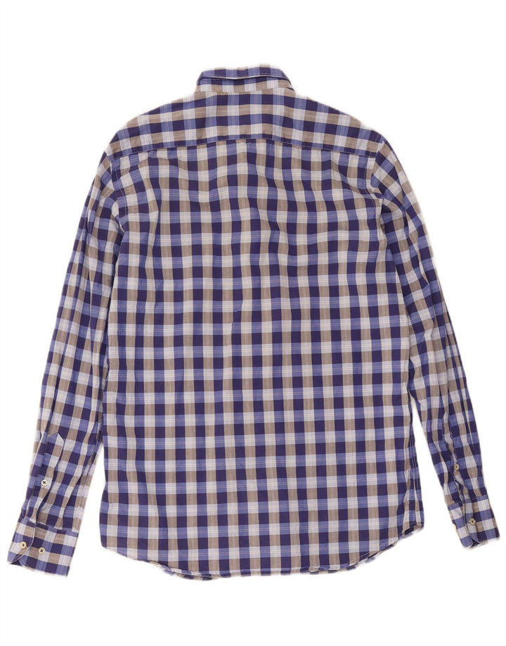 Massimo Dutti Hombre Camisa Casual Fit Vichy Azul Medio