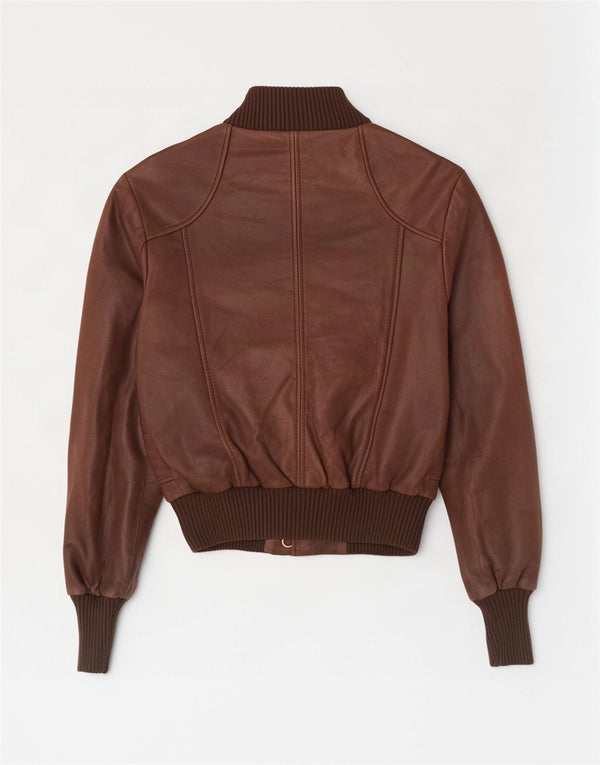 Chaqueta de cuero corta para mujer Oasis UK 6 XS Marrón