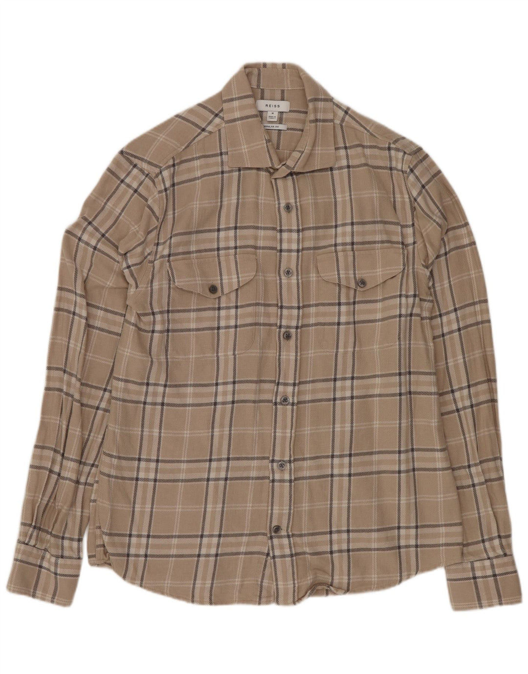 Camisa De Franela De Corte Regular De Algodón A Cuadros En Beige Medio Reiss Hombre