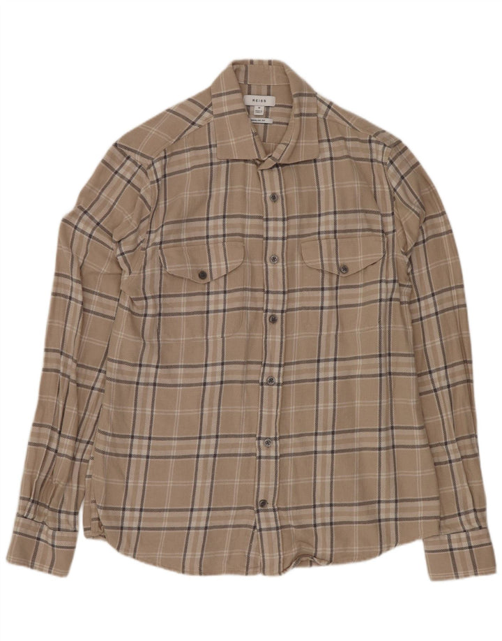 Camisa De Franela De Corte Regular De Algodón A Cuadros En Beige Medio Reiss Hombre