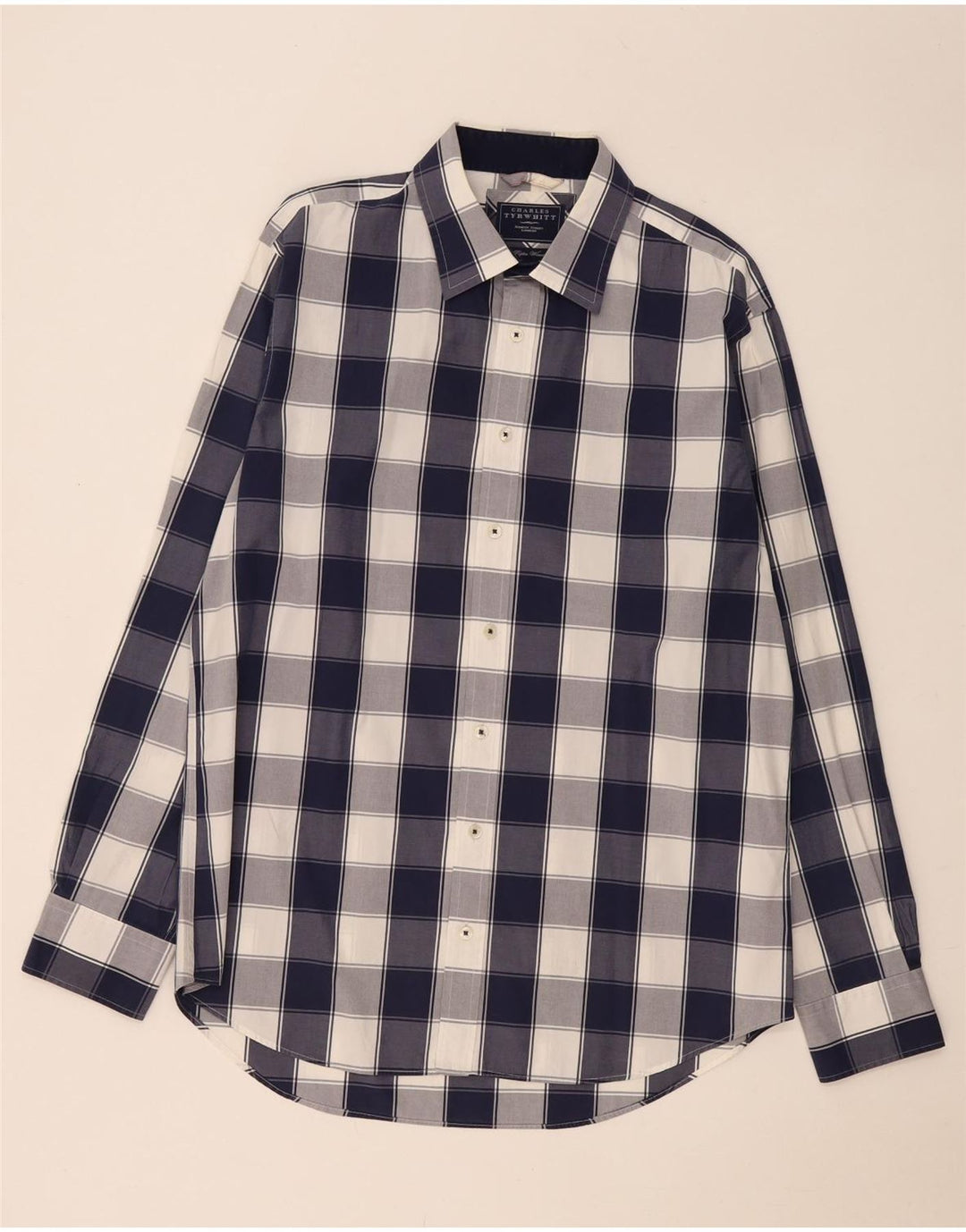Charles Tyrwhitt Camisa para hombre grande de algodón a cuadros azul marino