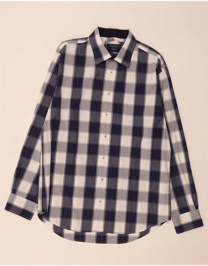 Charles Tyrwhitt Camisa para hombre grande de algodón a cuadros azul marino