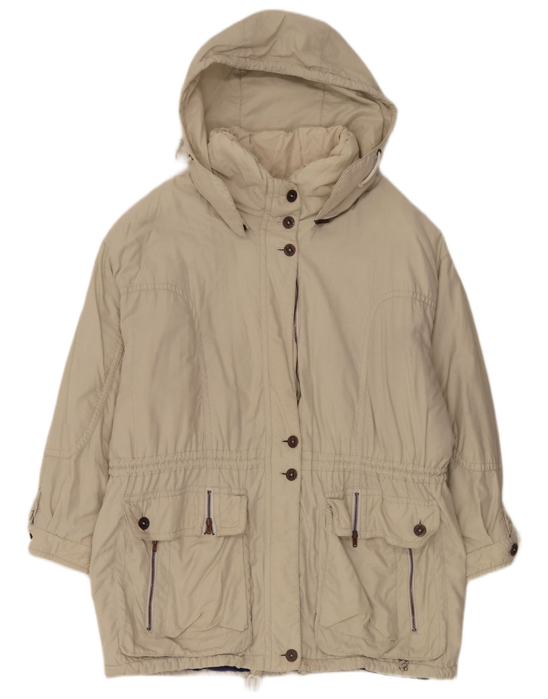 Vintage mujer con capucha abrigo cortavientos de gran tamaño EU 44 XL Beige Poliamida