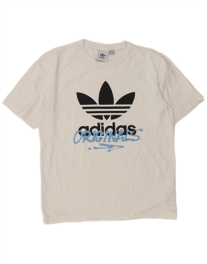 Adidas - Camiseta gráfica para hombre, talla mediana, algodón blanco