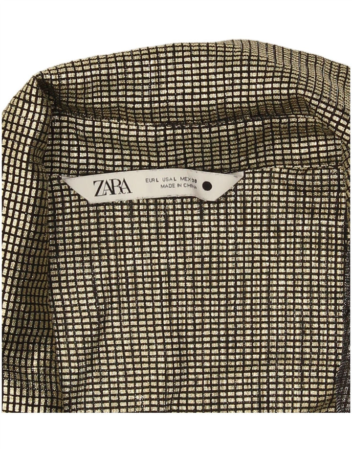 Zara Blusa Camisa Mujer UK 44 Large Gold Gingham