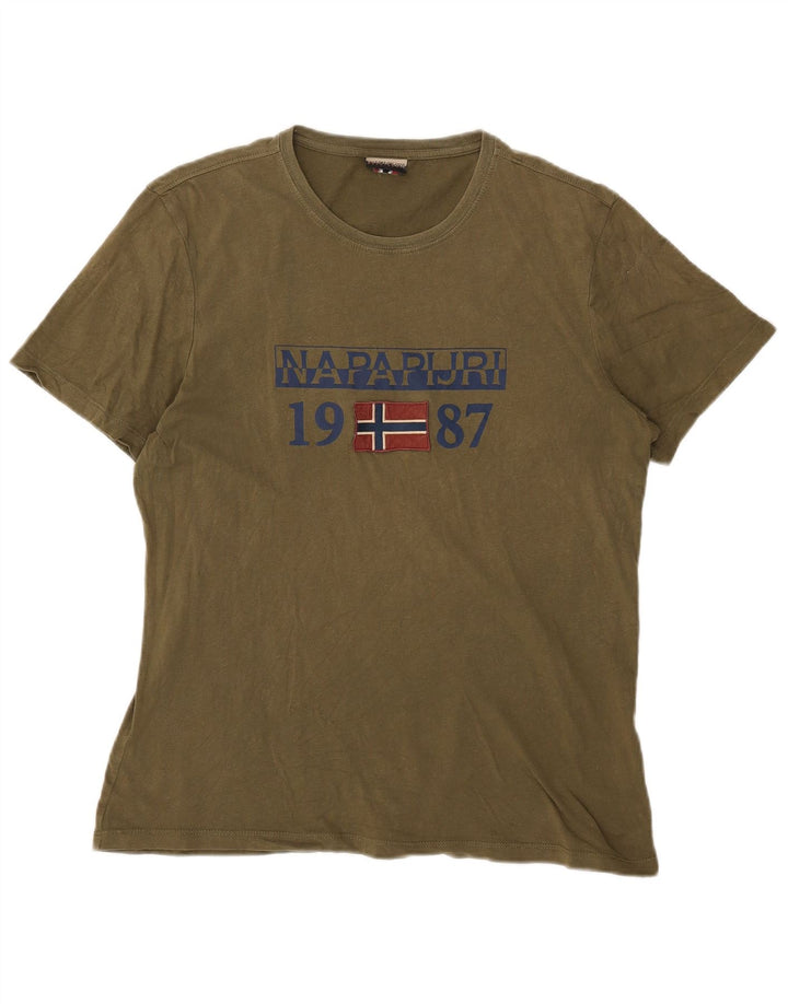 Napapijri - Camiseta gráfica para hombre, talla grande, color caqui
