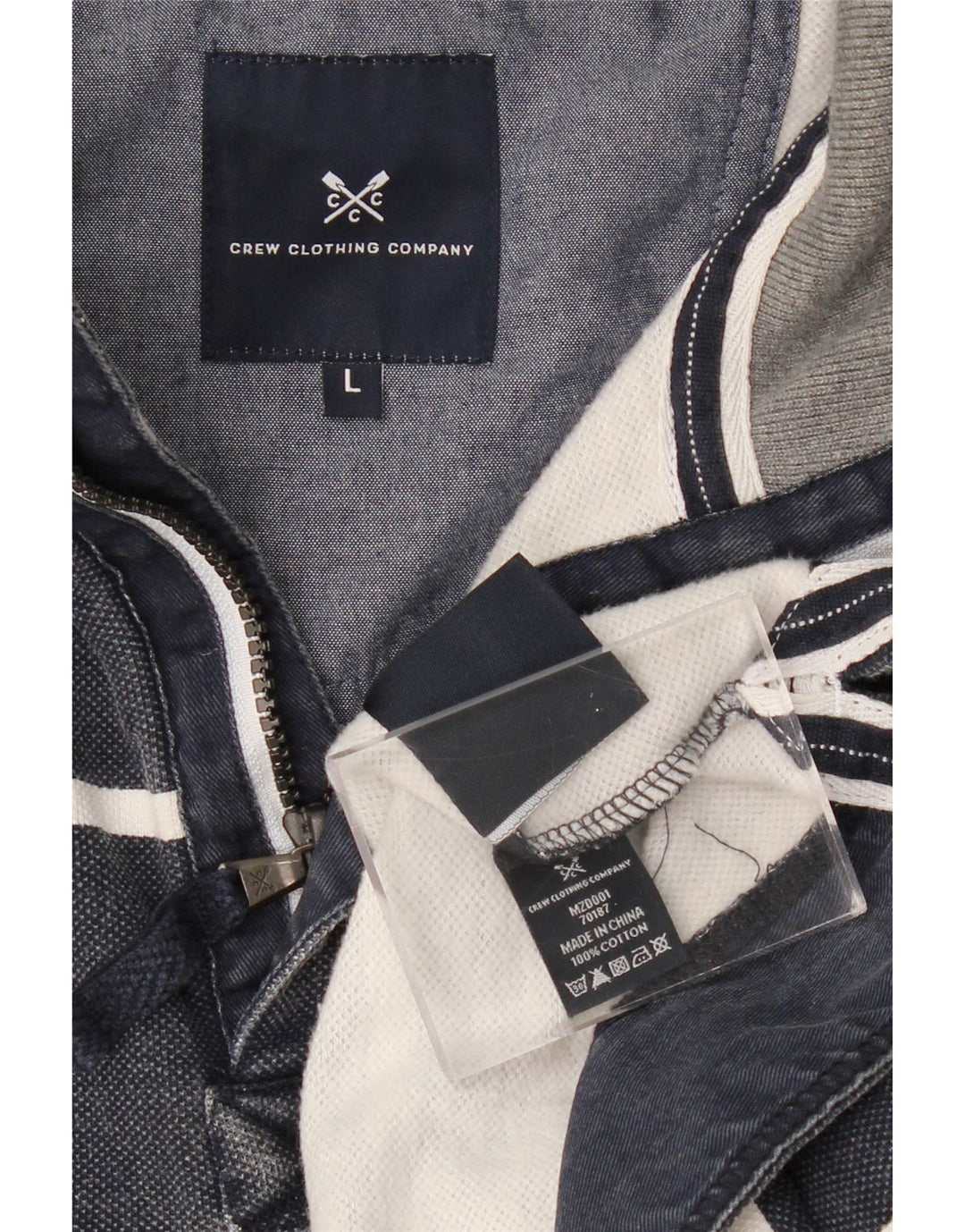 CREW CLOTHING Sudadera con cuello y cremallera para hombre, jersey grande, azul marino, a rayas