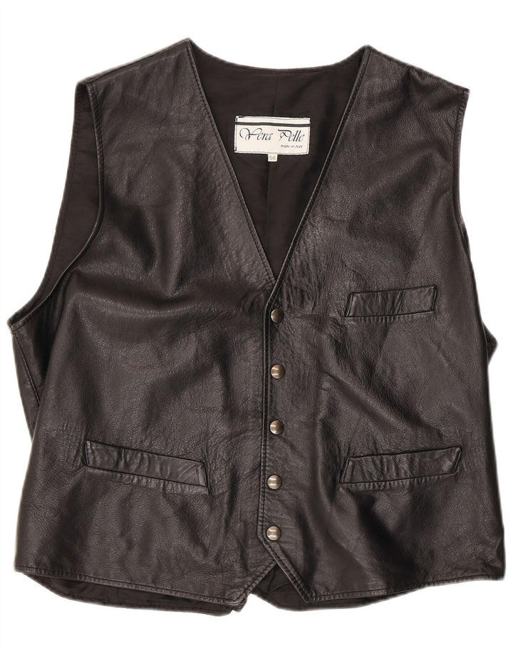 Chaleco de cuero vintage para hombre 3XL cuero negro