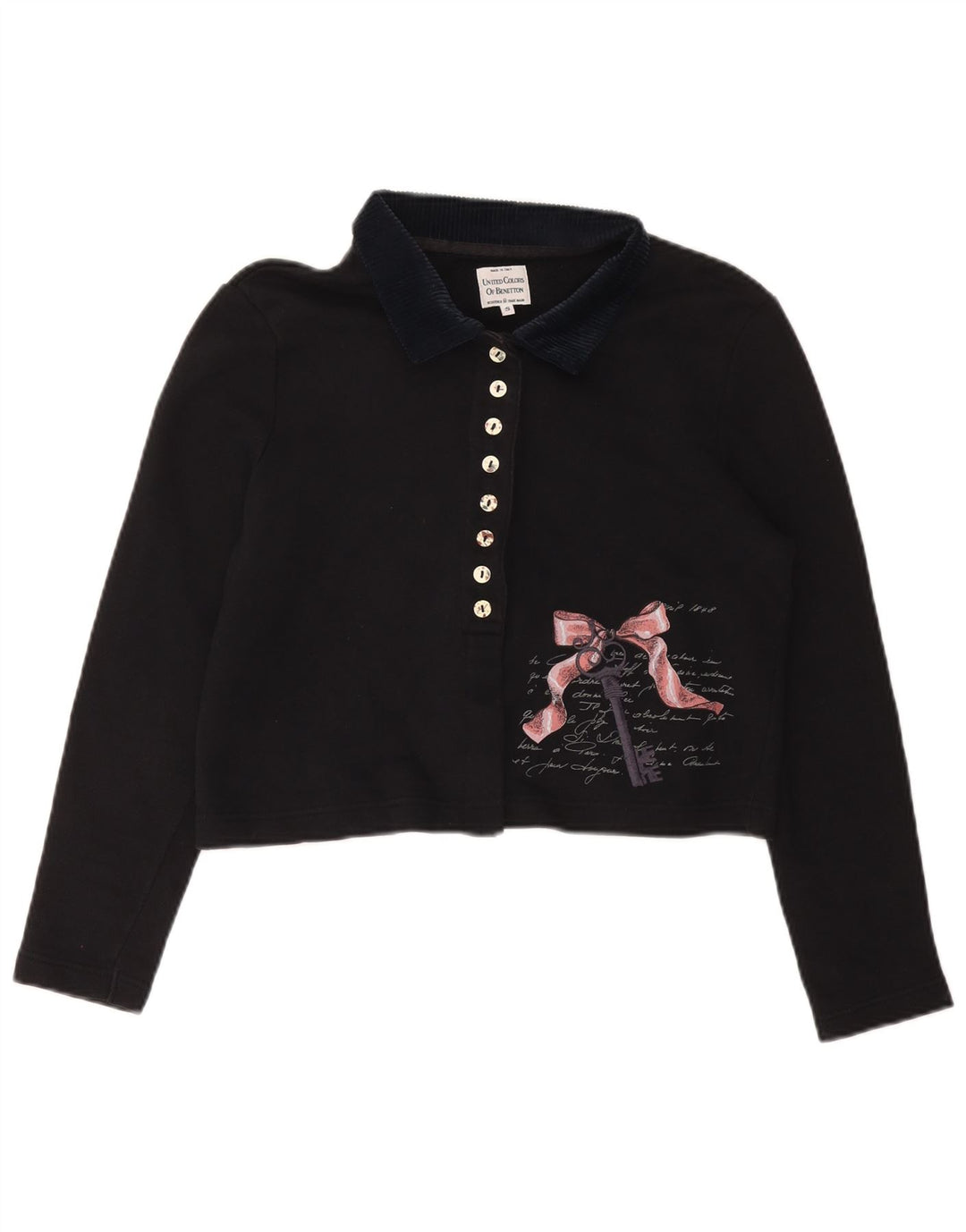 BENETTON Polo corto con estampado gráfico extragrande para mujer UK 40 Small Negro