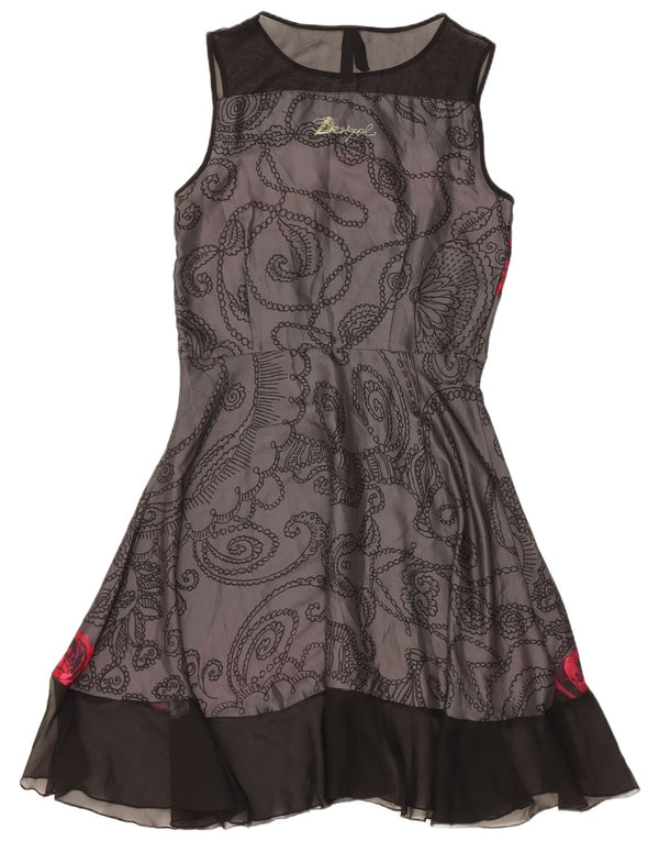 Desigual Vestido Acampanado Sin Mangas para Mujer EU 40 Gris Medio Paisley
