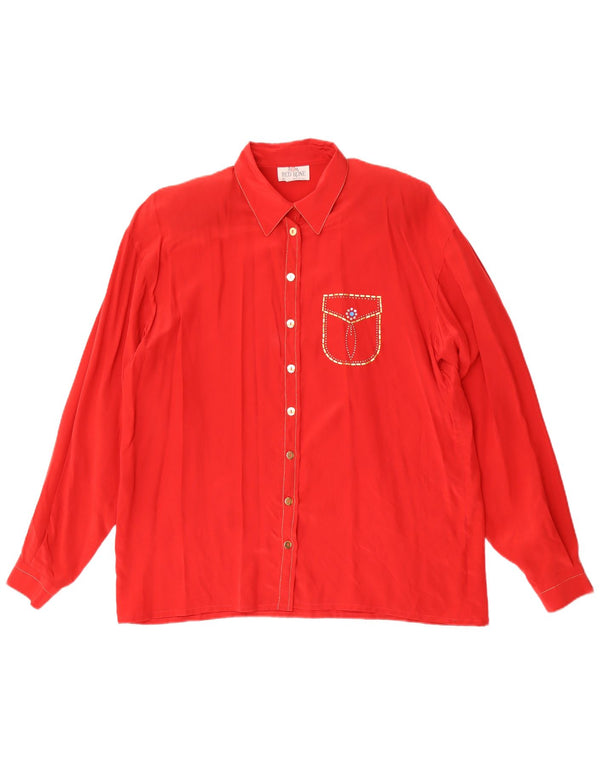 Camisa regular vintage de manga larga para mujer IT 46 Seda roja grande