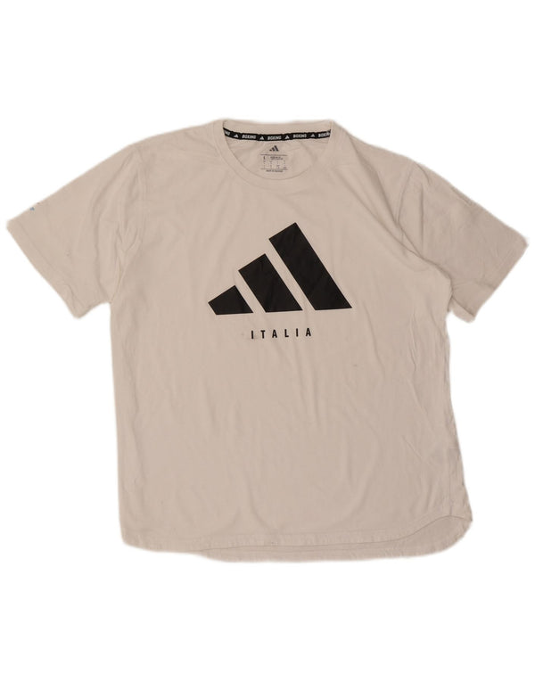 Adidas Mens Italia Regular Fit Graphic Camiseta Top Grande Algodón Blanco