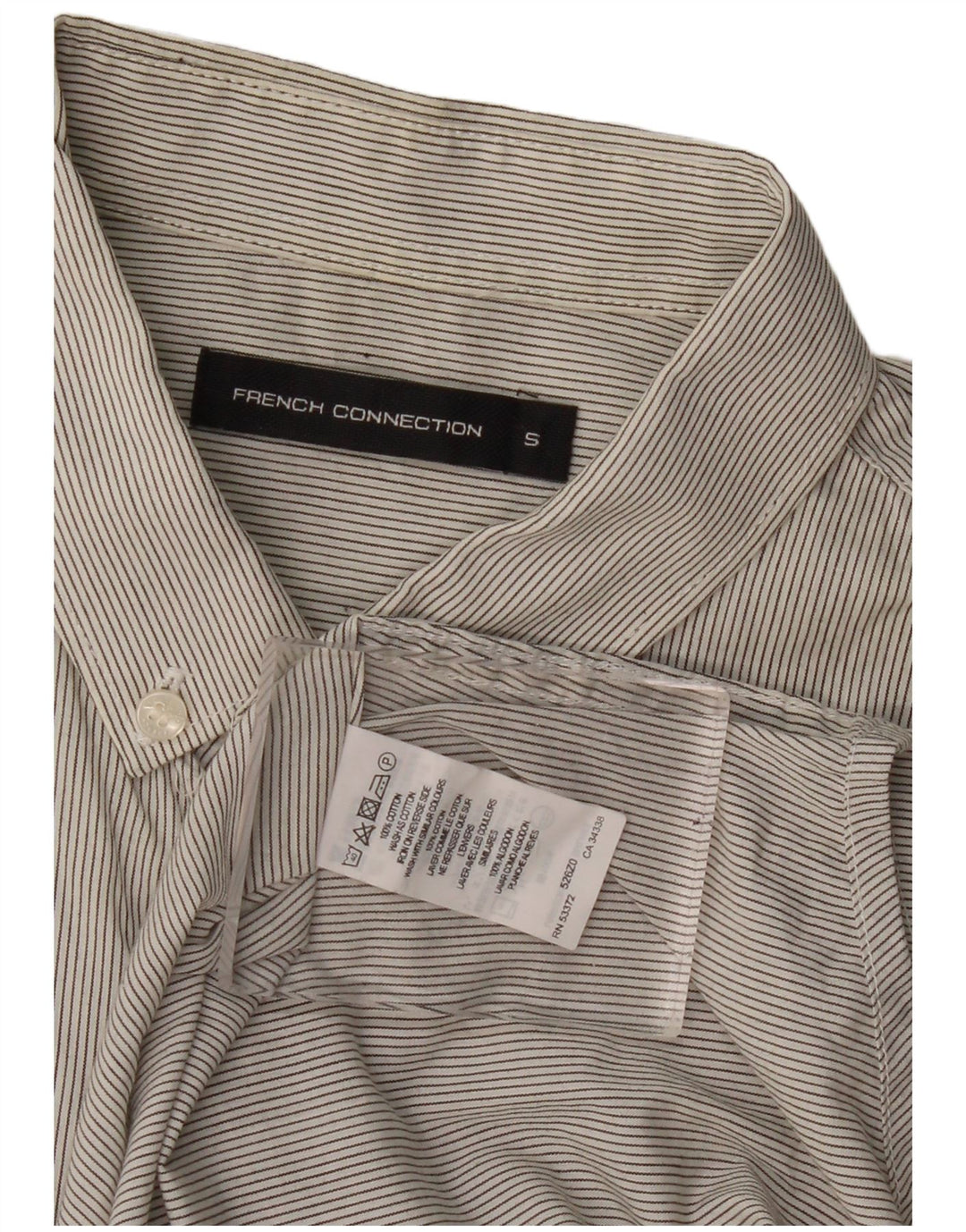 FRENCH CONNECTION Camisa de hombre pequeña de algodón gris a rayas
