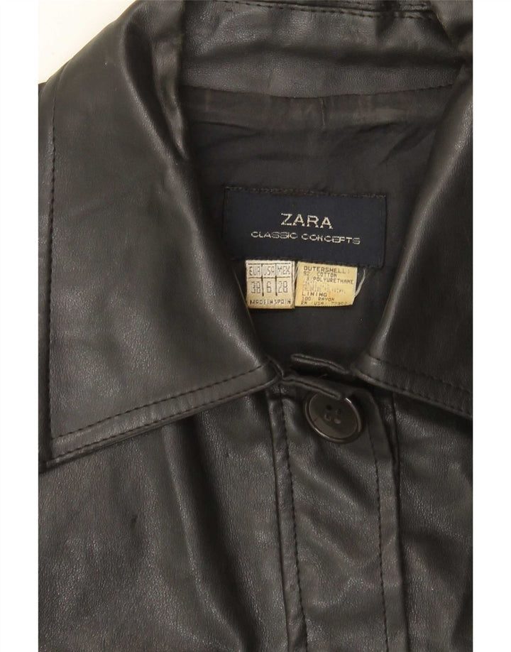 Zara Chaqueta utilitaria de piel sintética para mujer EU 38 Small Black Cotton