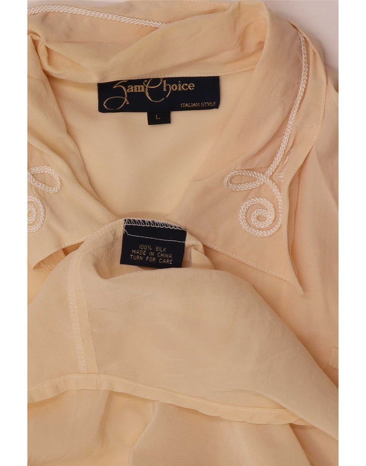 Vintage mujer camisa regular blusa Reino Unido 14 seda beige grande