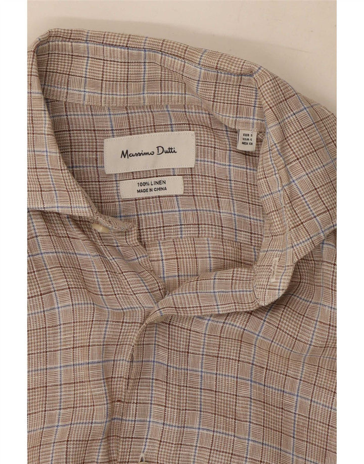 Camisa Massimo Dutti Hombre Small Lino Cuadros Gris