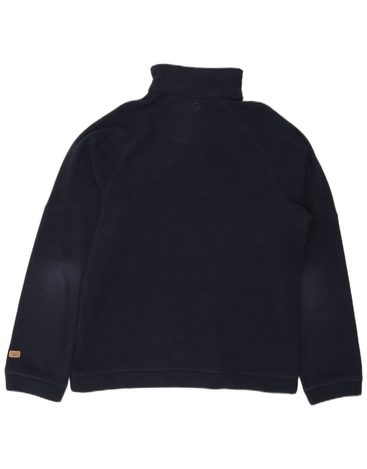 Poliéster azul marino medio del suéter del puente del cuello del botón de los hombres animales