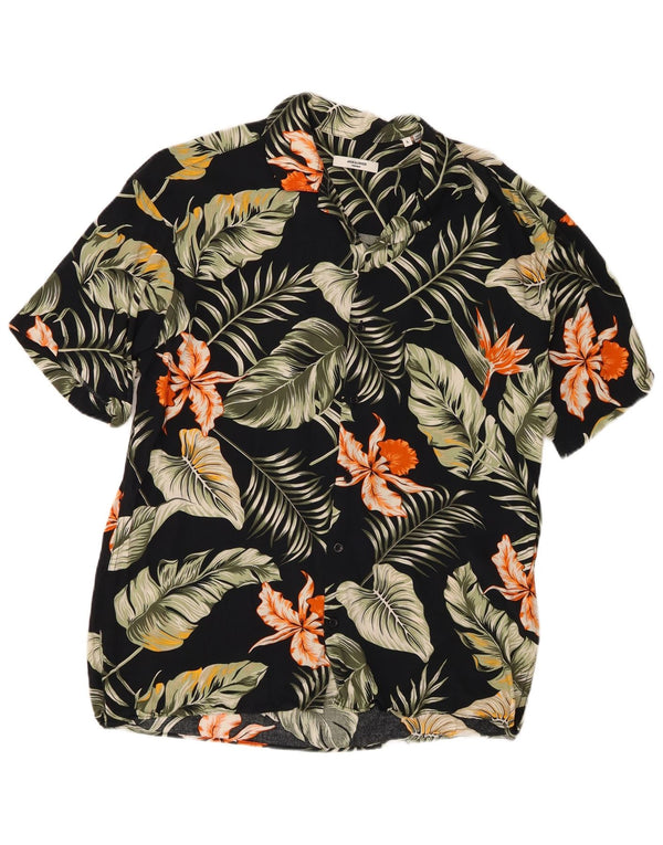 Jack & Jones Hombre Camisa De Manga Corta Large Negro Floral Viscosa Hawaiana