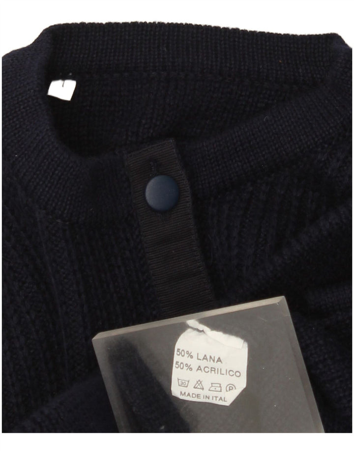 Vintage hombres Cardigan suéter grande azul marino lana