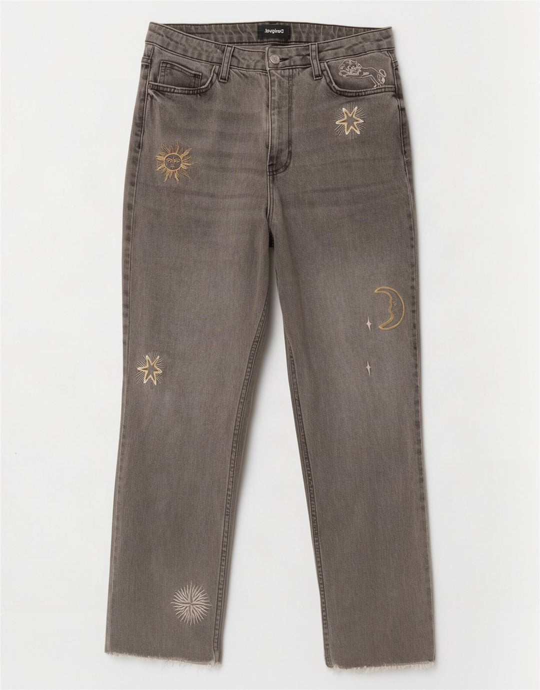 Desigual Jeans rectos con patrón abstracto para mujer EU 42 Large W32 L28 Gris