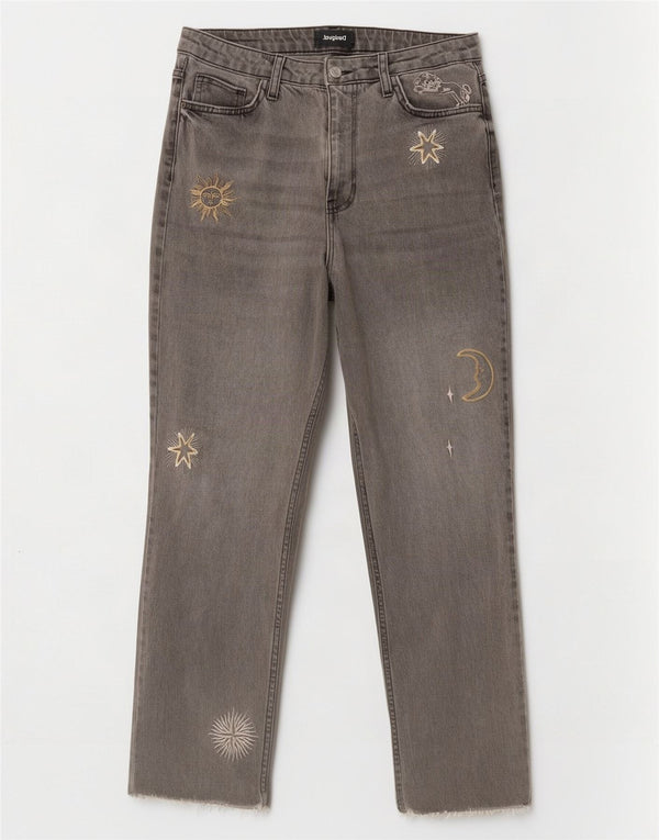 Desigual Jeans rectos con patrón abstracto para mujer EU 42 Large W32 L28 Gris